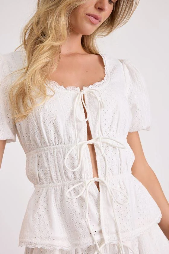 sleeveless top Lulus Eyelet Embroidered Tie-Front Top Lulus $39