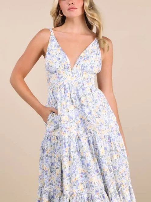 dress Lulus Floral Tiered Cotton Midi Dress Lulus $63