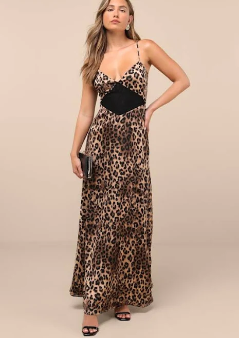 dress Lulus Leopard Satin Lace-Up Maxi Dress Lulus $47