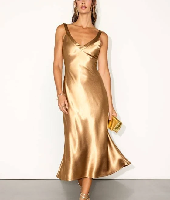 dress Lulus Perfectly Classy Satin Strappy Midi Dress Lulus $41