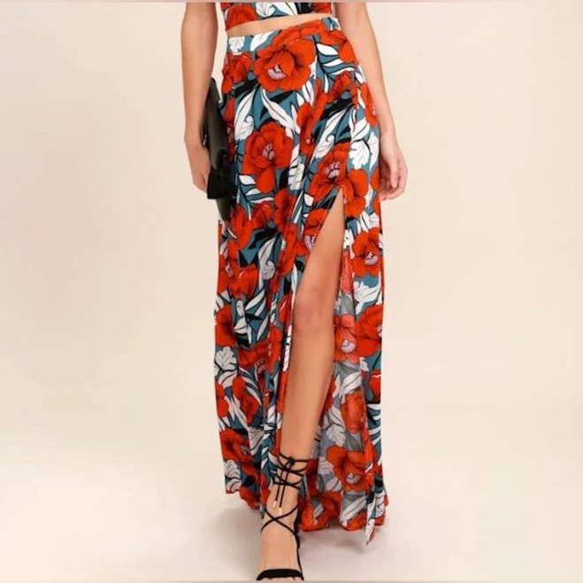 skirt Lulus Skirts | Lulu's Maxi Skirt Floral, New With Tags | Color: Blue/Red | Size: M | Wolfe_Preloved's Closet Poshmark $35