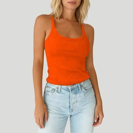 top Lumtrix Womens Scoop Neck Ribbed Knit Tank Top Cotton Tops Slim Fitted Casual Basic Sleeveless Shirts Spaghetti Strap Camisole Shirts Saffron XL, Walmart - Lumtrix $7.99