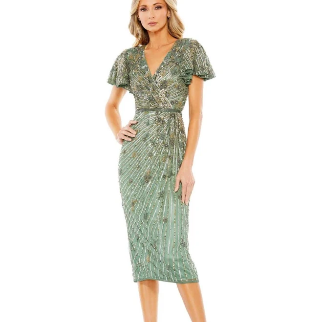 dress Mac Duggal Women's Embellished Faux Wrap Flutter Sleeve Dress Macy's $278.6