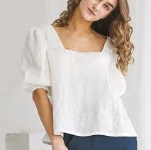 top Magdalena Women's Square Neck Linen Puffed Sleeve Blouse Etsy - LinenDi $136.63