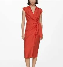 dress MANGO MNG True Wrap Midi Bow Modal Dress Silky Sleeveless Coral Orange US 0 XXS eBay $16.99