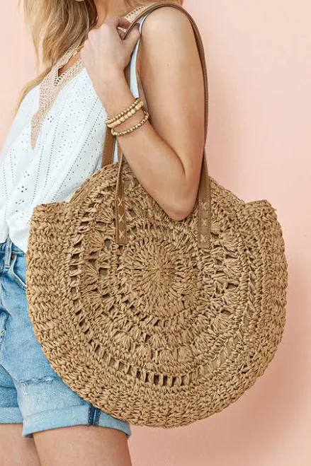 bag Mavis Bohemian Straw Woven Round Bag Threaded Pear $27.99