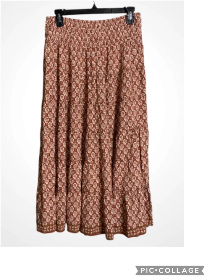 skirt Max Studio Terracotta Floral Shirred Waist Tiered Maxi Skirt Large eBay - beethriftytoday $19.99