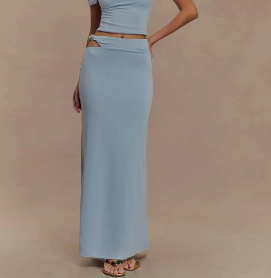 matching set Meshki Haven Slinky Twist Midi Skirt meshki.us $31