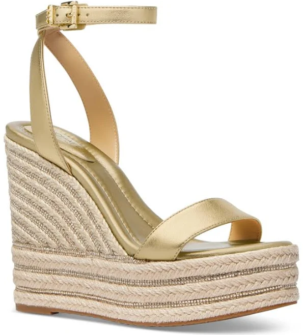 shoes MICHAEL Michael Kors Leighton Metallic Leather Wedge Sandals Macy's $60.9