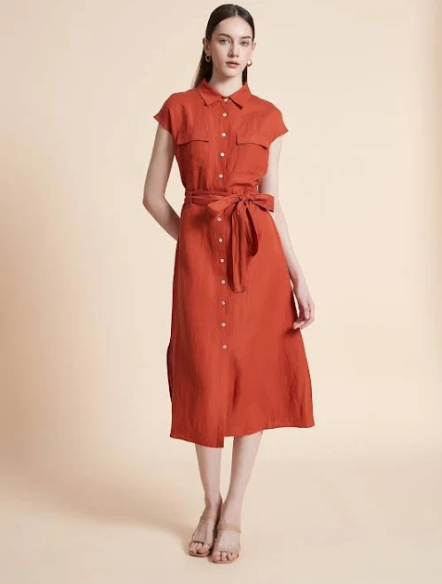 dress Midi Dress with Waist Tie and Short Sleeves - Teracotta / S shopatyola $87.72