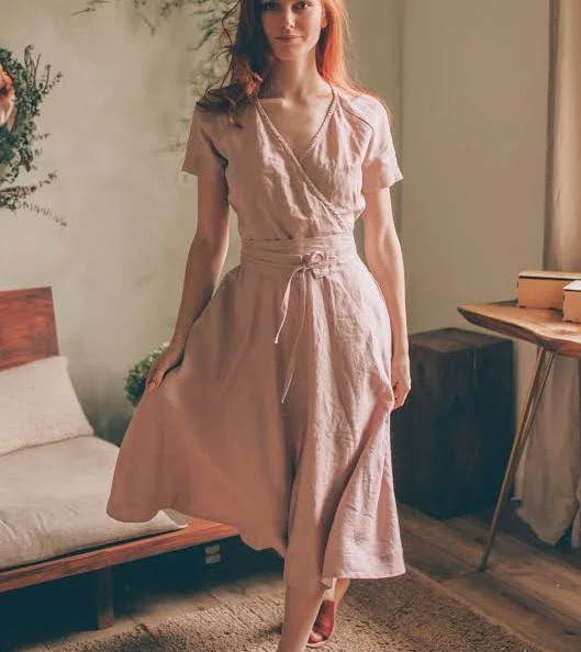 dress Midi Length Linen Wrap Dress VisibleArt $135