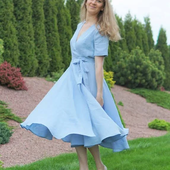 dress Midi Length Linen Wrap Dress Etsy - Seller $141.37
