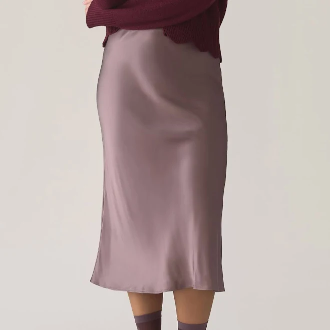 skirt Midi Satin Skirt in Deep Taupe From Rachel $59