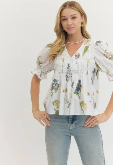 top Millie Floral Puff Sleeve Blouse David's Clothing $49.95
