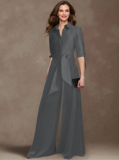jumpsuit Missacc Classy Tie-Front V-Neck Crepe Satin Mother of the Bride Dress Missacc $129