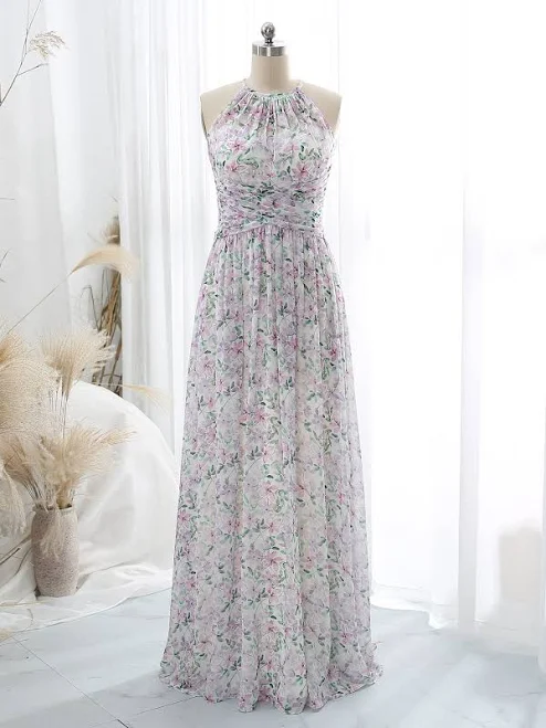 dress MissJophiel Halter Empire Waist Floor Length Floral Bridesmaid Dress Miss Jophiel Couture $129