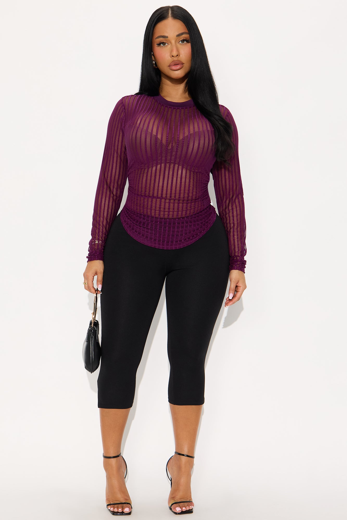top Myrah Long Sleeve Mesh Top - Plum Fashion Nova $13.99