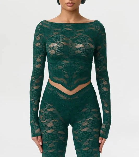 crop top Naked Wardrobe Women's Stretch Lace Boatneck Crop Top Naked Wardrobe $88