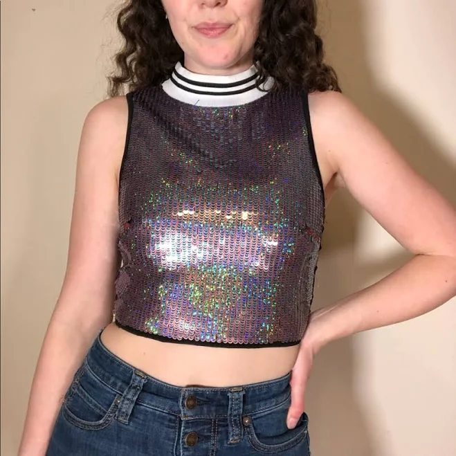 two piece set Nasty Gal Tops | Sequin Sporty Crop Top | Color: Black/Silver | Size: Xs | Madisonrcooper's Closet Poshmark $22