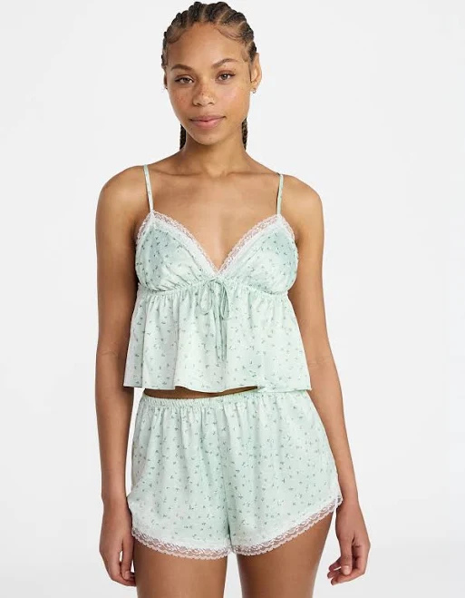 two piece set No Boundaries Satin Cami and Shorts Sleep Set Walmart $16.98