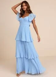 dress Notorious Charm Light Blue Pleated Flutter Sleeve Maxi Dress lulus.com $99
