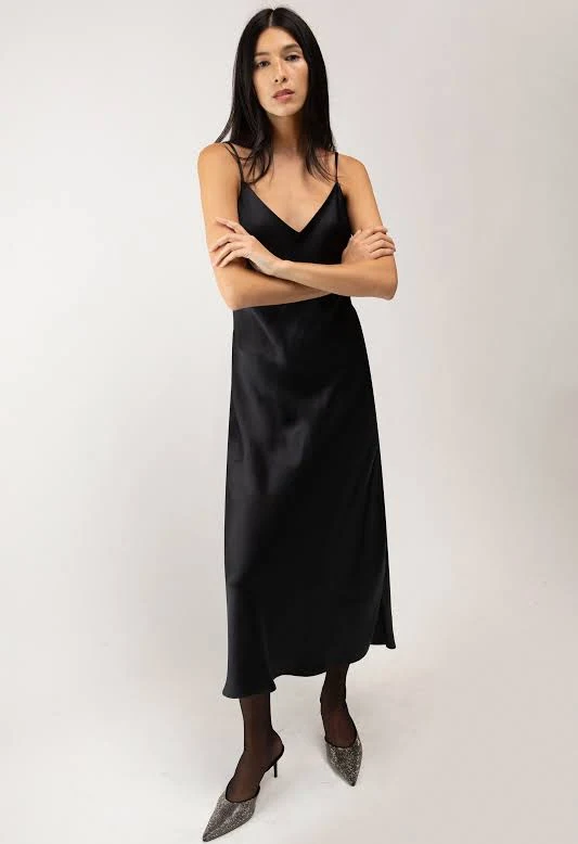 dress Oak + Fort Satin V-Neck Slip Midi Dress Oak and Fort US $39.99