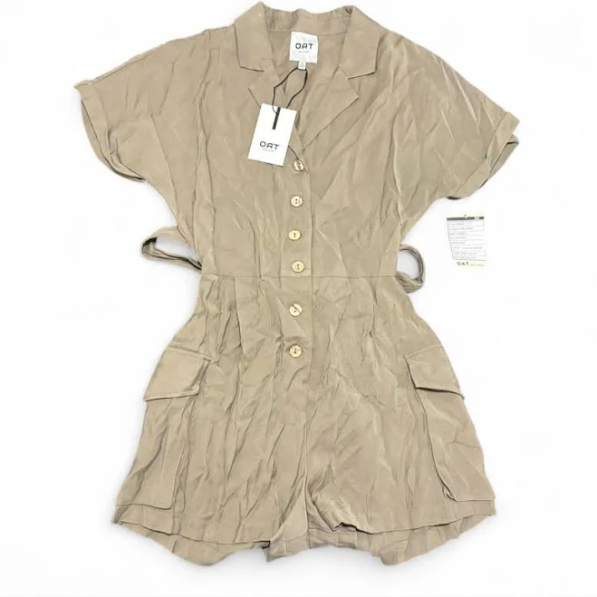 romper Oat York 100% Linen Utility Romper Army Green Button Front Tie Waist eBay $70