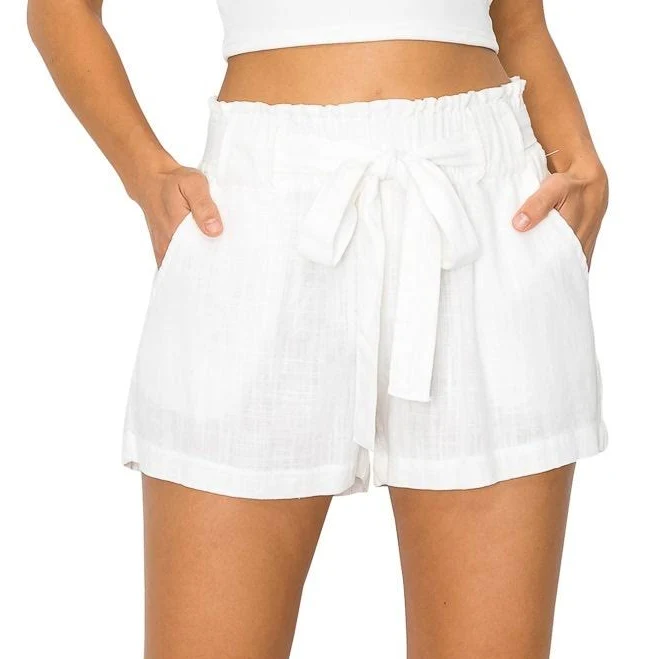 shorts Oceanside Women's Paperbag Linen Shorts with Elastic Waist and Pockets Cali1850 $31.5
