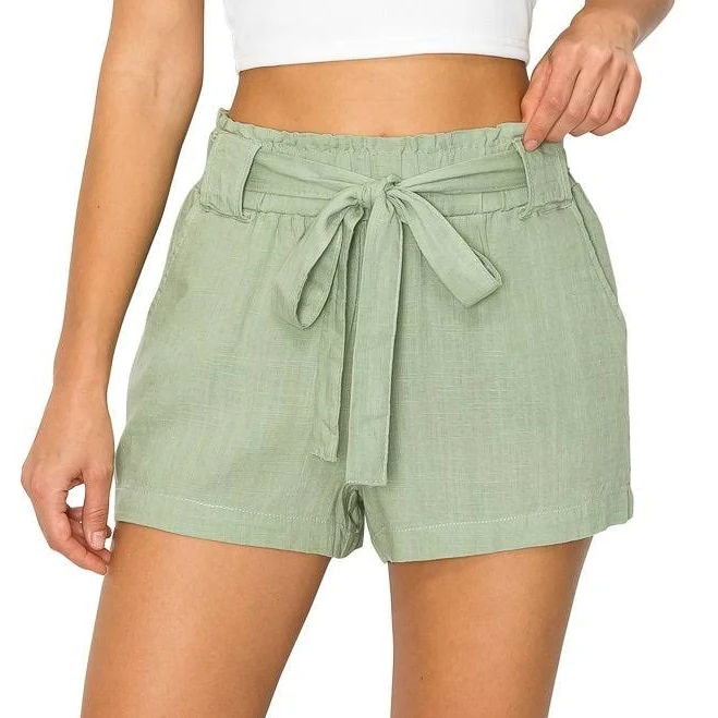 shorts Oceanside Women's Paperbag Linen Shorts with Elastic Waist and Pockets Cali1850 $31.5