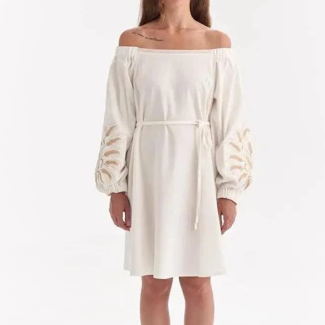 dress Off-Shoulder Embroidered Linen Dress Etsy - Seller $95.2