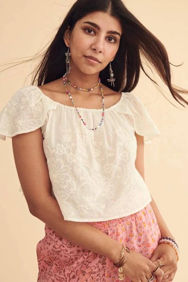 top Off Shoulder Embroidered Peasant Top Earthbound Trading Company $44.95