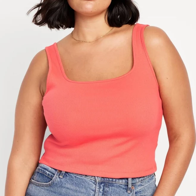 top Old Navy Women’s Ultra-crop Rib-knit Square Neck Tank Top Coral eBay - janscloset45 $8.99