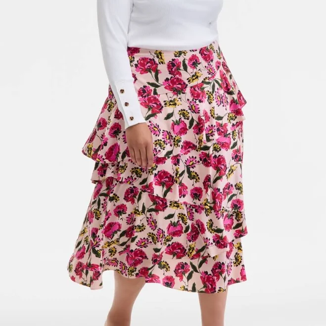 skirt On 34th Women's Floral-Print Tiered Ruffle Midi Skirt Macy's $25.93