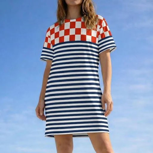 dress Oversized Checkers & Navy Stripes T-Shirt Dress Etsy - Seller $36.81