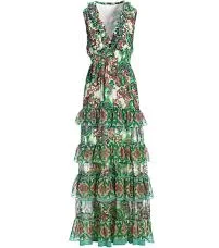 dress Palma De Scrolls Print Ruffle Tiered Maxi Dress Pink/Green Boston Proper $79.98