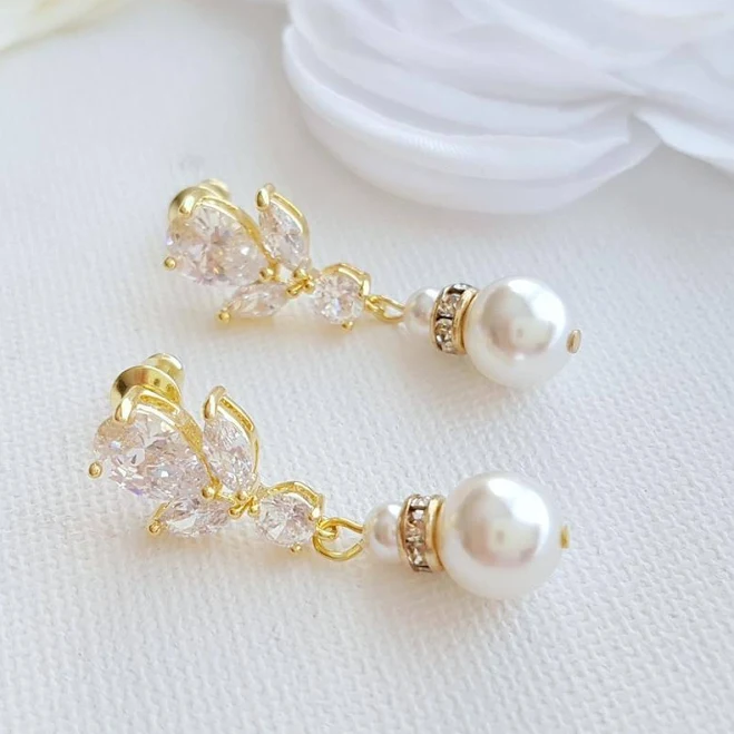 accessory Pearl Drop Earrings with Cubic Zirconia Poetry Designs $57.2