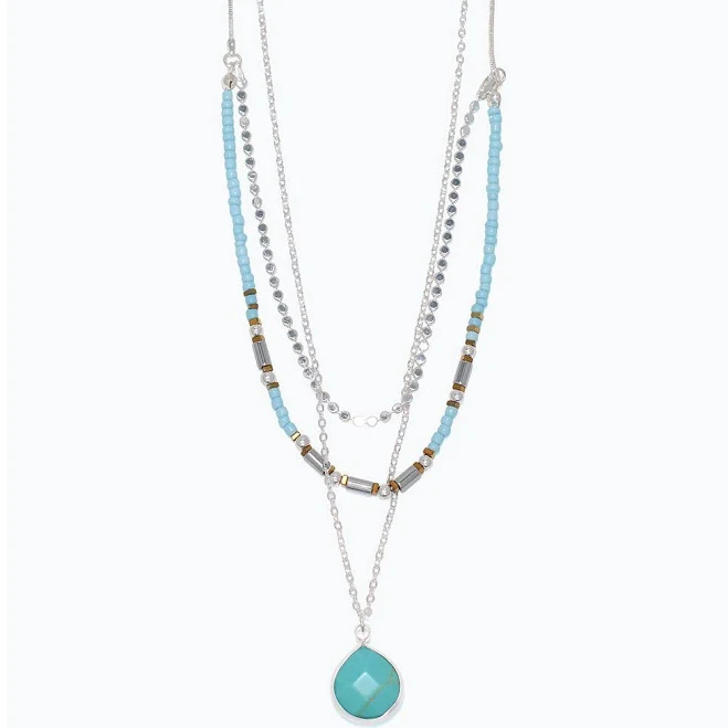 accessory Periwinkle Silver Layered Turquoise & Aqua Beaded Necklace Mermaid Cove $24.99