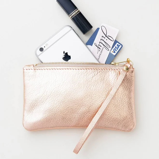 bag Petite Metallic Leather Clutch with Wrist Strap Etsy - JillyDesigns $48