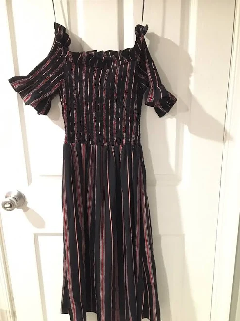 dress Pink Blush Off Shoulder Striped Midi Dress Smocked Top Multi Color eBay $17