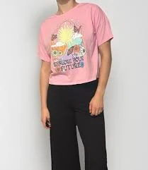 top Pink Cotton Cropped Graphic Crew Neck Short Sleeve Tee Retro Sun Butterfly eBay $10