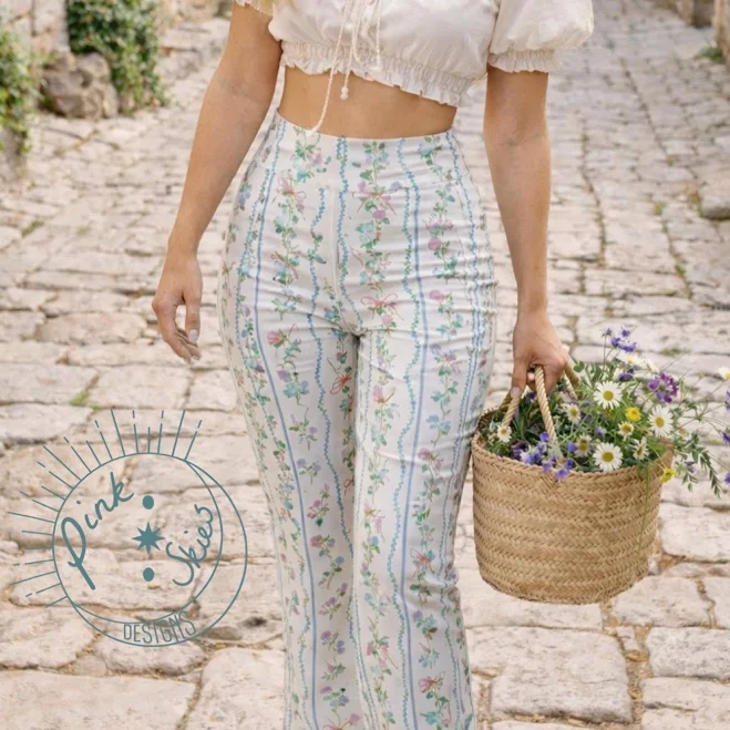 leggings Pink Skies Designs Cottagecore Floral Bow Flared Leggings Etsy - Seller $57.5