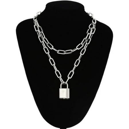 accessory Punk Lock Chain Necklace with Padlock Pendants Walmart - QISF STORE $13.99