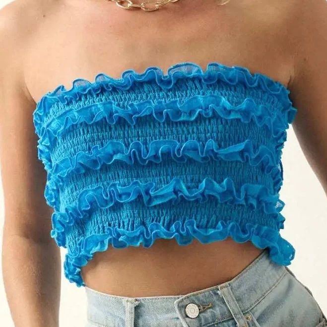top Pure Joy Smocked Ruffle Tube Top ShopPromesa $20