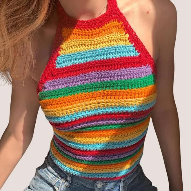 crop top Rainbow Striped Crochet Halter Top Pattern (PDF Download) Etsy - Seller $5.9