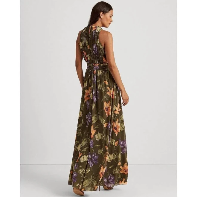 dress Ralph Lauren Women's Floral Crinkle Georgette Halter Gown Poshmark $140