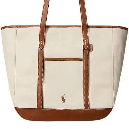 bag Ralph Lauren Women's Leather-Trim Canvas Medium Shopper Tote Bag Maisondefashion $257