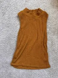 top Rapsodia Ribbed Knit Mustard Yellow Sleeveless Mock Neck Tank Top eBay $16