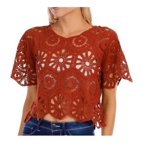 crop top Rebellion Boho Burnt Orange Scalloped Cottagecore Crochet Crop Top eBay - sandys_boutique $30