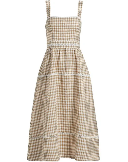 sundress Reformation Women's Everett Gingham Linen Midi-Dress - Dunes Check - Size 2 Saks Fifth Avenue $298
