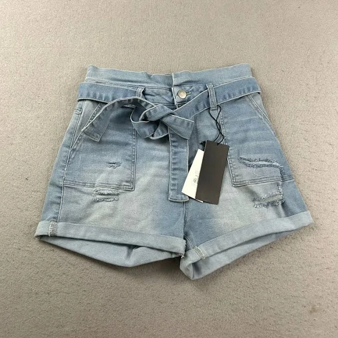 shorts Refuge Paperbag Shorts Womens 9 Blue Denim Belted Lightweight Chino eBay - rosecityfashions $16.7